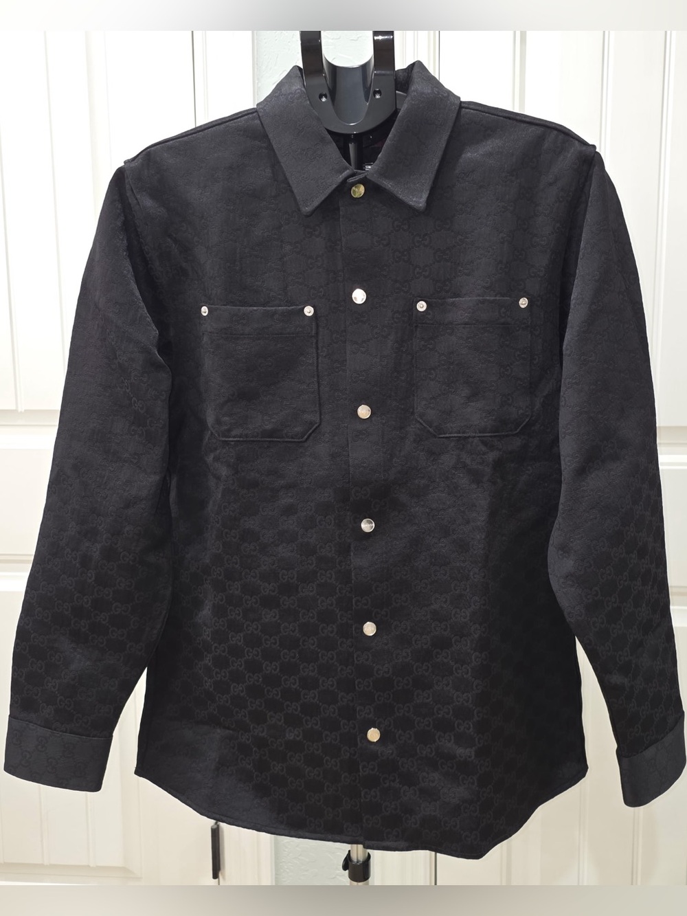Gucci Black GG Jacquard Button-Up Shirt Jacket